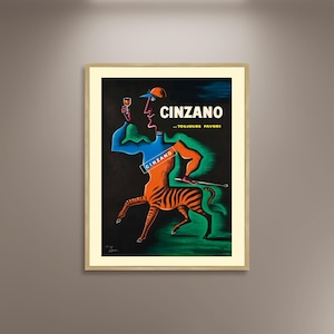 Póster impreso en lienzo enmarcado de Cinzano de Jean Carlu, póster vintage de alcohol, Toujors Favori, póster publicitario de turismo, decoración de pared
