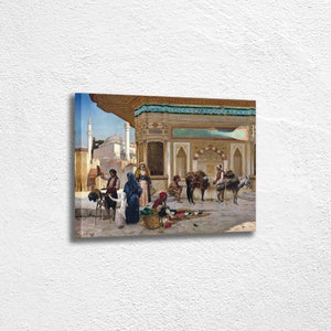 III. Fuente de Ahmed en Estambul. Foto: Rudolf Ernst. Lienzo, pintura histórica, arte mural islámico otomano, decoración mural.