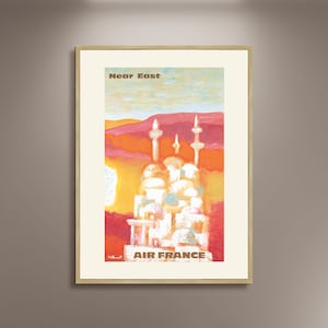 Air France Naher Osten Poster Druck Gerahmte Leinwand, Reiseposter, Werbeplakat, Filmplakat, Vintage Poster, Geschenkleinwand, wandkunst