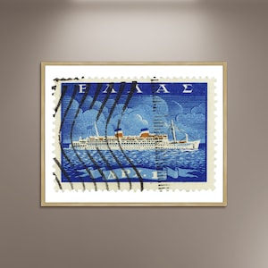 Póster con foto de crucero de Grecia, sello postal, póster impreso, póster enmarcado, decoración de pared con imagen impresa, póster de viaje vintage