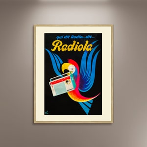 Radiola Werbung Französisches Poster Gerahmte Leinwand, Papagei Retro Reise Poster, Radio Poster, Audio Werbung, Vintage Poster, Geschenk