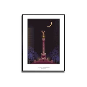 Póster enmarcado de El ángel de la independencia, póster de la ciudad de México, póster vectorial, estatua del ángel, póster abstracto, póster ilustrado