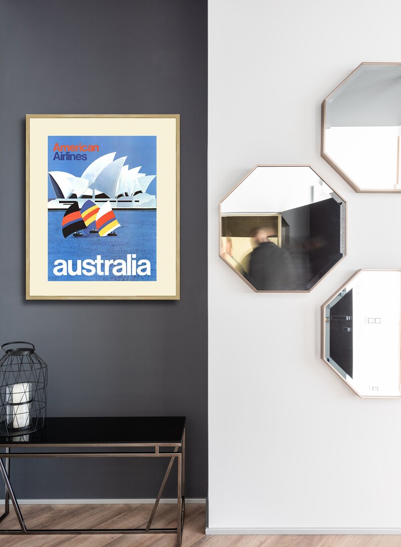 American Airlines Poster Print Framed Canvas, Australia Travel Print