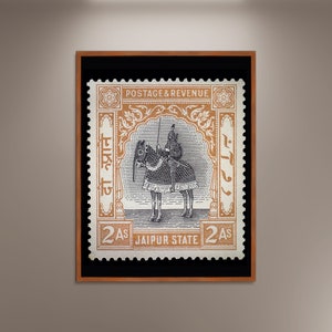 India Postage Stamps, Jaipur State Photo Poster Print Poster Framed, Old Postage Stamps Art Decor, Printed Picture Vintage Travel Poster