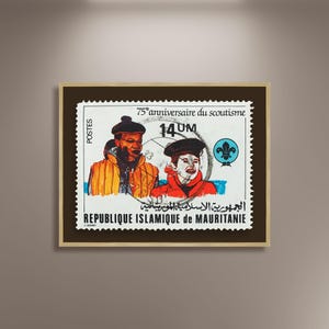 Sello postal de la República Islámica de Mauritania de 1982, decoración de pared con imágenes mauritanas, impresiones de carteles de viajes antiguos