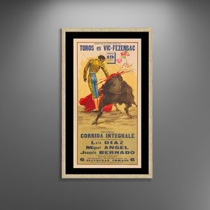 Toros en Vic-Fezensac Poster Vintage Fine Art Print, Spanish Bullfighting Poster, Lithograph, Matador, Torero, Comprehensive Bullfight, gift
