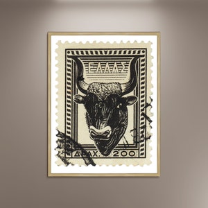 Sello griego "Cabeza de Toro", póster impreso enmarcado, mitología griega, franqueo artístico, póster de viaje, sello vintage, lienzo de regalo.