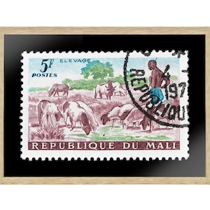 Vintage afrikanische Briefmarke Kunst Porto, Mali Stempel, schwarze Porträt Kunst, Gedruckte Bild Wand Kunst Dekoration, Reise Poster Drucke