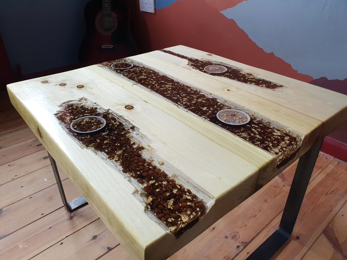 Custom Coffee Bean & Gold Leaf Resin Table Etsy