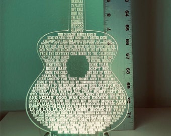 Me & Bobbie McGee Acrylic Guitar With Lyrics Multi-Colored LED Lamp Base with USB Power Cord and Remote Control Janis Joplin Night Light