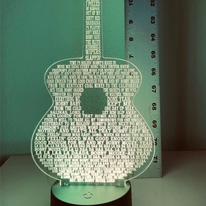 Me & Bobbie McGee Acrylic Guitar With Lyrics Multi-Colored LED Lamp Base with USB Power Cord and Remote Control Janis Joplin Night Light