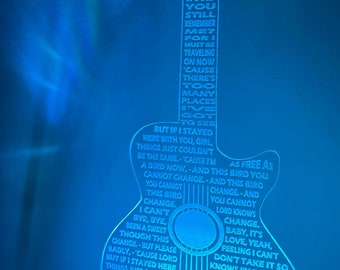 FREEBIRD -  Lynyrd Skynyrd Acrylic Guitar With Lyrics Multi-Colored LED Lamp Base