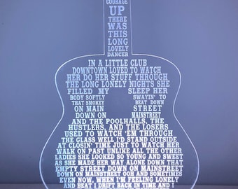 MAIN STREET Bob Seger Acrylic Guitar With Lyrics Multi-Colored LED Lamp Base