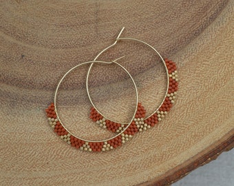 14kt Gold Filled Hoops with Gold and Clay Glass Beads