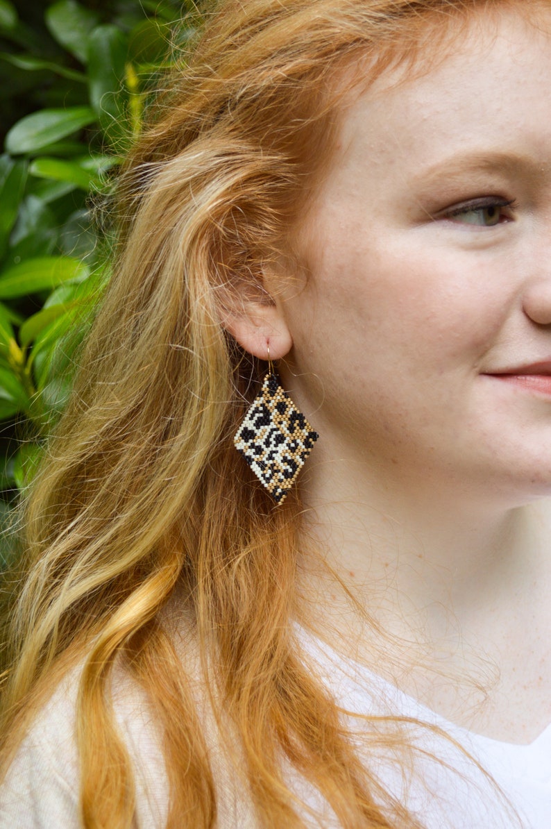 Leopard Beaded Dangle Earrings w/ 14kt Gold Filled Ear Wires image 8