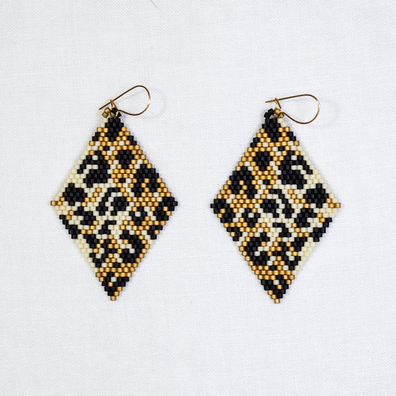 Leopard Beaded Dangle Earrings w/ 14kt Gold Filled Ear Wires image 2