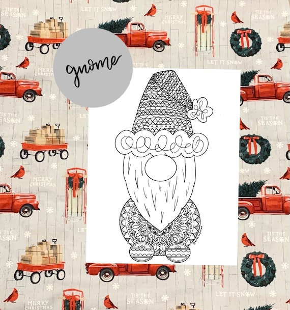 Gnome Coloring Page Printable Coloring Page Digital File