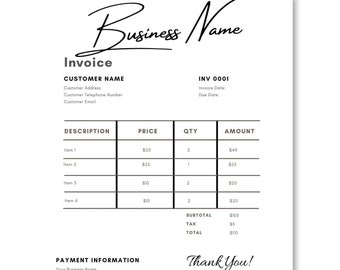 Editable Invoice, Order Forms, Invoice Template, Invoice Download, Invoice Receipt, Business Template, Printable Invoice, for Small Business