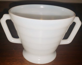 Double Handle Milk Glass Sugar Bowl, Decorative White Cup, MIDCENTURY Succulent Dish