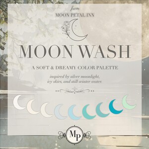 Tavolozza di colori Moon Wash / Codici HEX blu tenue e salvia / Tavolozza di branding neutra e sognante / Canva Procreate Photoshop ASE