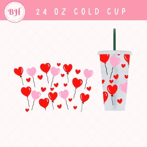 Pełne opakowanie Serca Balony Bez Otworu SVG, Kubek Balonowy SVG, Pełne opakowanie Do Kubka Zimnego Venti 24 oz, Bezszwowe Pełne opakowanie SVG, Bez Otworu Kubek Zimny