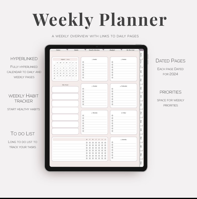 2024 2025 Mid Year Digital Planner, Dated Daily, Weekly, Monthly ...