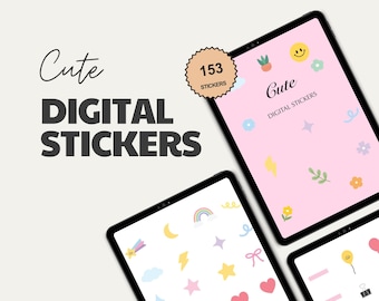 Adorables autocollants numériques prérecadrés, livre d'autocollants Goodnotes, Stickers Good Notes, Stickers numériques Kawaii pastel, iPad Planning,