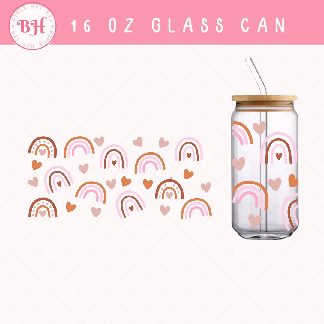 Boho Rainbow SVG, 16oz Glass Can SVG, Glass Can Wrap, Rainbow Glass Can ...