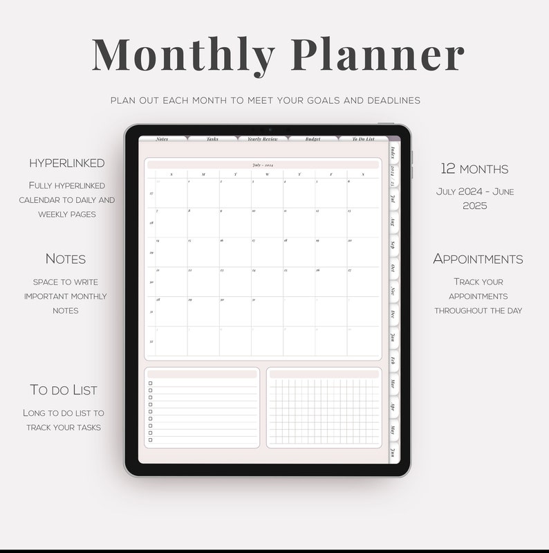 2024 2025 Mid Year Digital Planner, Dated Daily, Weekly, Monthly ...