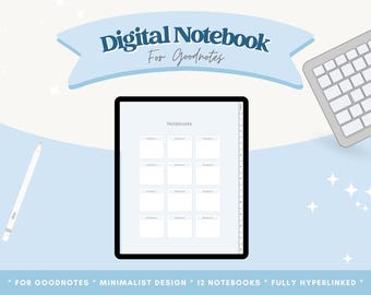 ブルーデジタルノートブック - Goodnotesテンプレート - 2026年アカデミックノートブック