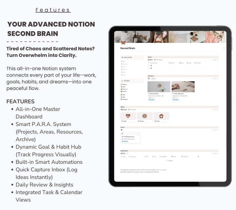 Notion Second Brain Template, P.A.R.A. System Dashboard - Etsy
