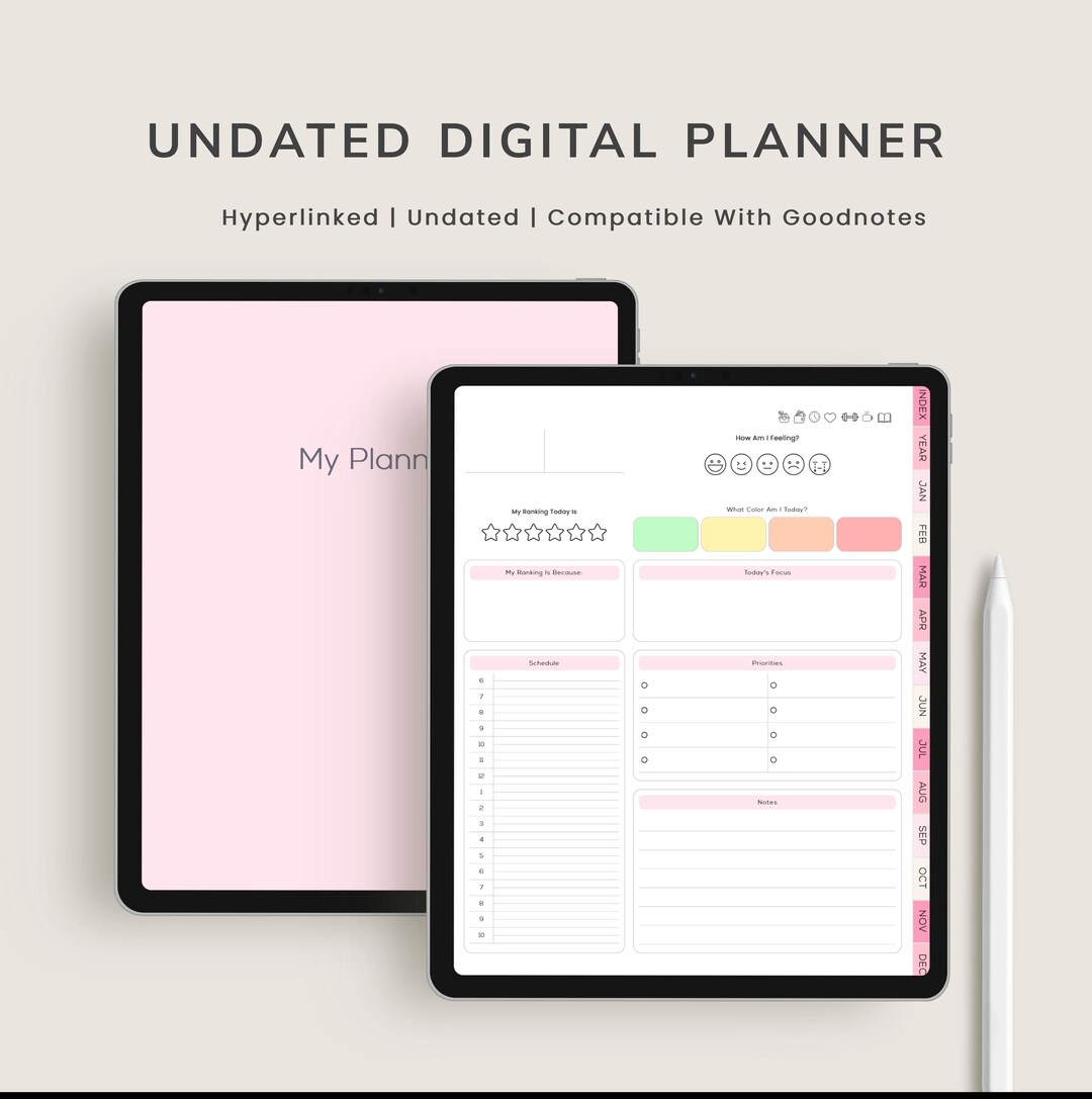 Undated Digital Planner, Hyperlinked Goodnotes Template (PDF) - Etsy