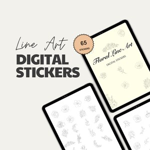 Floral Line Art Digital Stickers: GoodNotes Planner (Precropped)