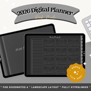 2026 Digital Planner för GoodNotes |  Dark Mode iPad Planner 2026