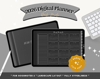 2026 Digital Planner For GoodNotes |  Dark Mode iPad Planner 2026