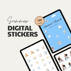 Summer Beach voorgesneden digitale stickers, Goodnotes plannerstickers, digitale planning, iPad planner, digitaal stickerboek, png-stickers