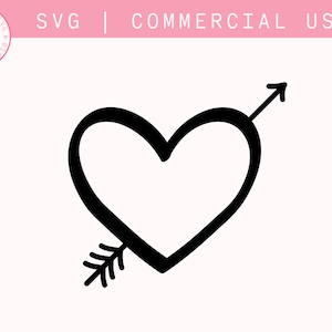 Hart en pijl SVG, liefde hart met pijl SVG, hand getrokken hart, Cupido hart clipart, hart pijl gesneden bestand, pijl opstrijkbare shirt design