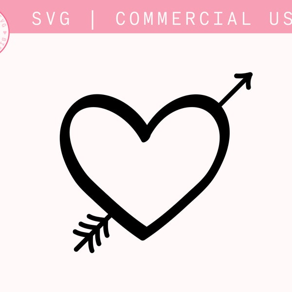 Heart and Arrow SVG, Love Heart with Arrow SVG, Hand Drawn Heart, Cupid Heart Clipart, Heart Arrow Cut File, Arrow Iron on Shirt Design