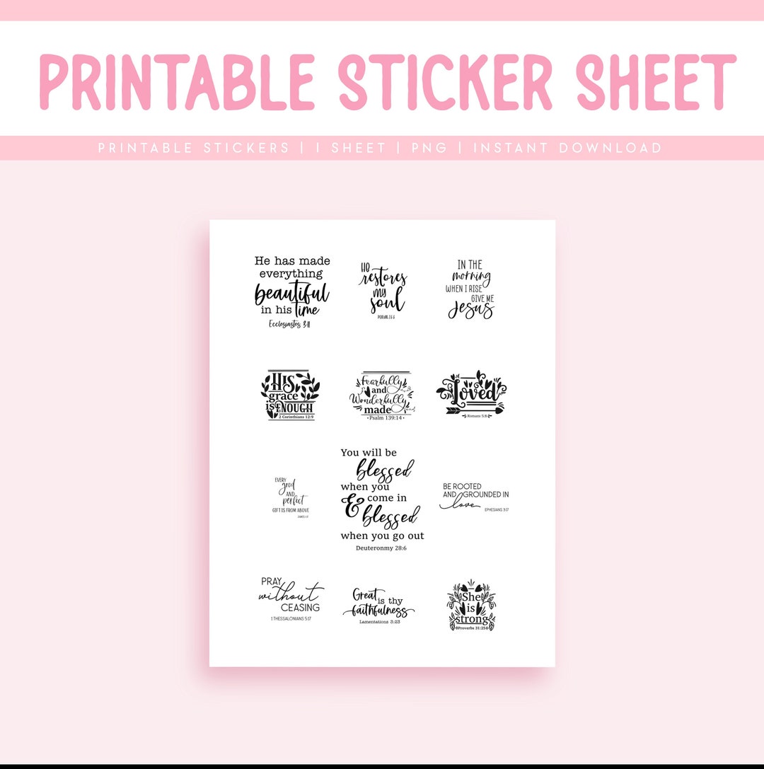 Printable Stickers Sheet Printable Planner Stickers Bible Verse ...