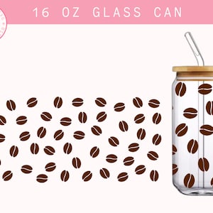 Coffee Beans Pattern Can Glass Wrap SVG • 16oz Glass Beer Can Cutfile • Can Template • digital files dxf eps png • Cricut • Silhouette