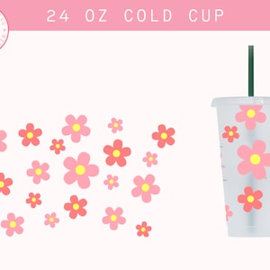 Retro Daisy Flower Cup SVG: Groovy Floral Full Wrap (Digital Download)