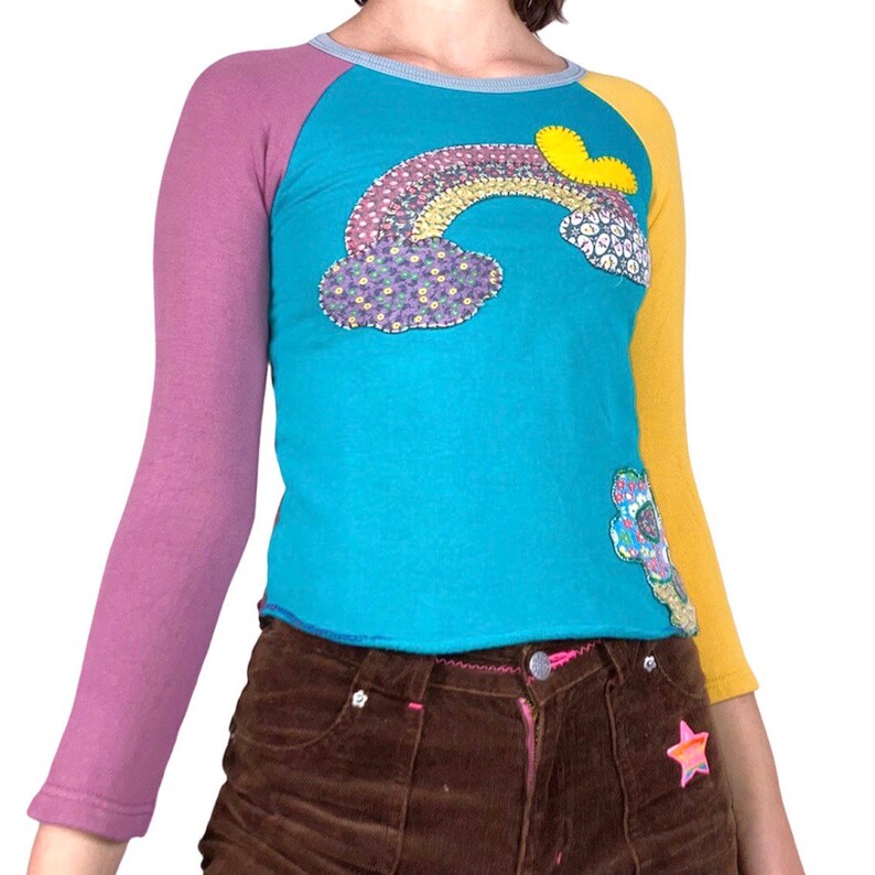 vintage 90s Japanese brand Muchacha patchwork earthy top