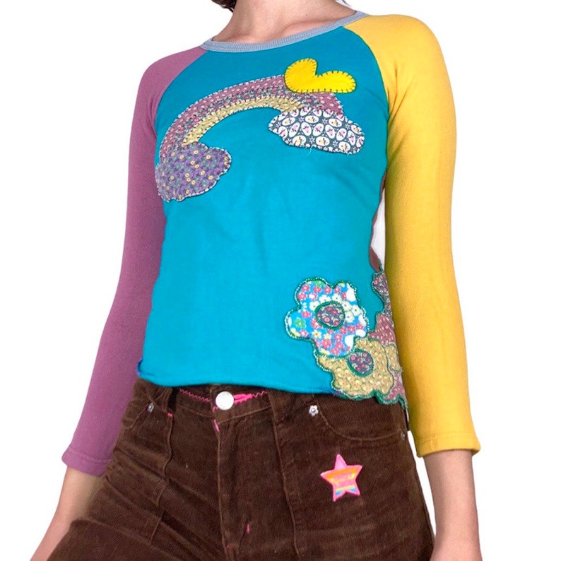 vintage 90s Japanese brand Muchacha patchwork earthy top