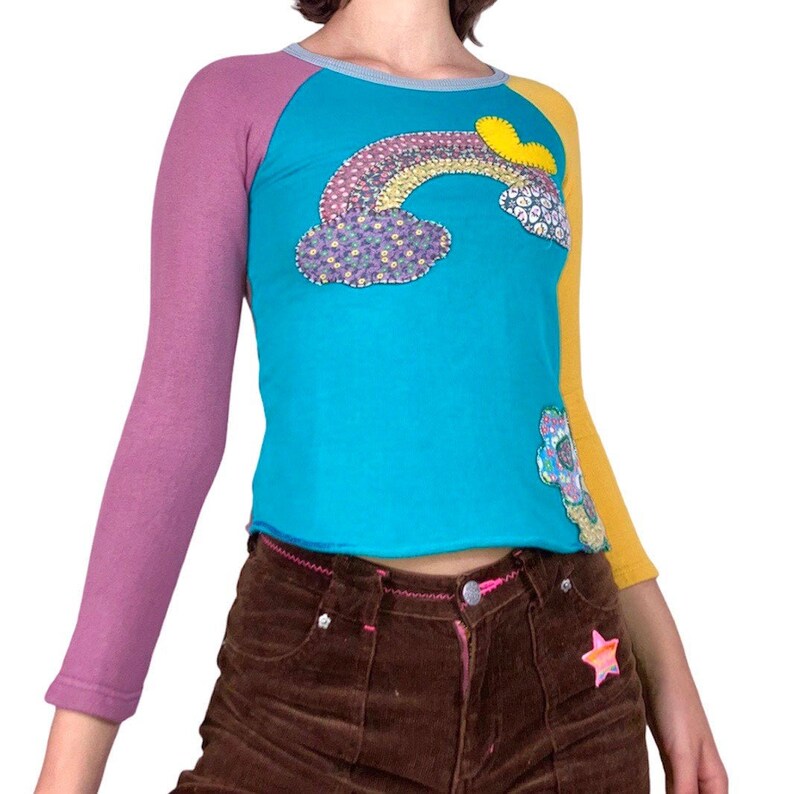vintage 90s Japanese brand Muchacha patchwork earthy top