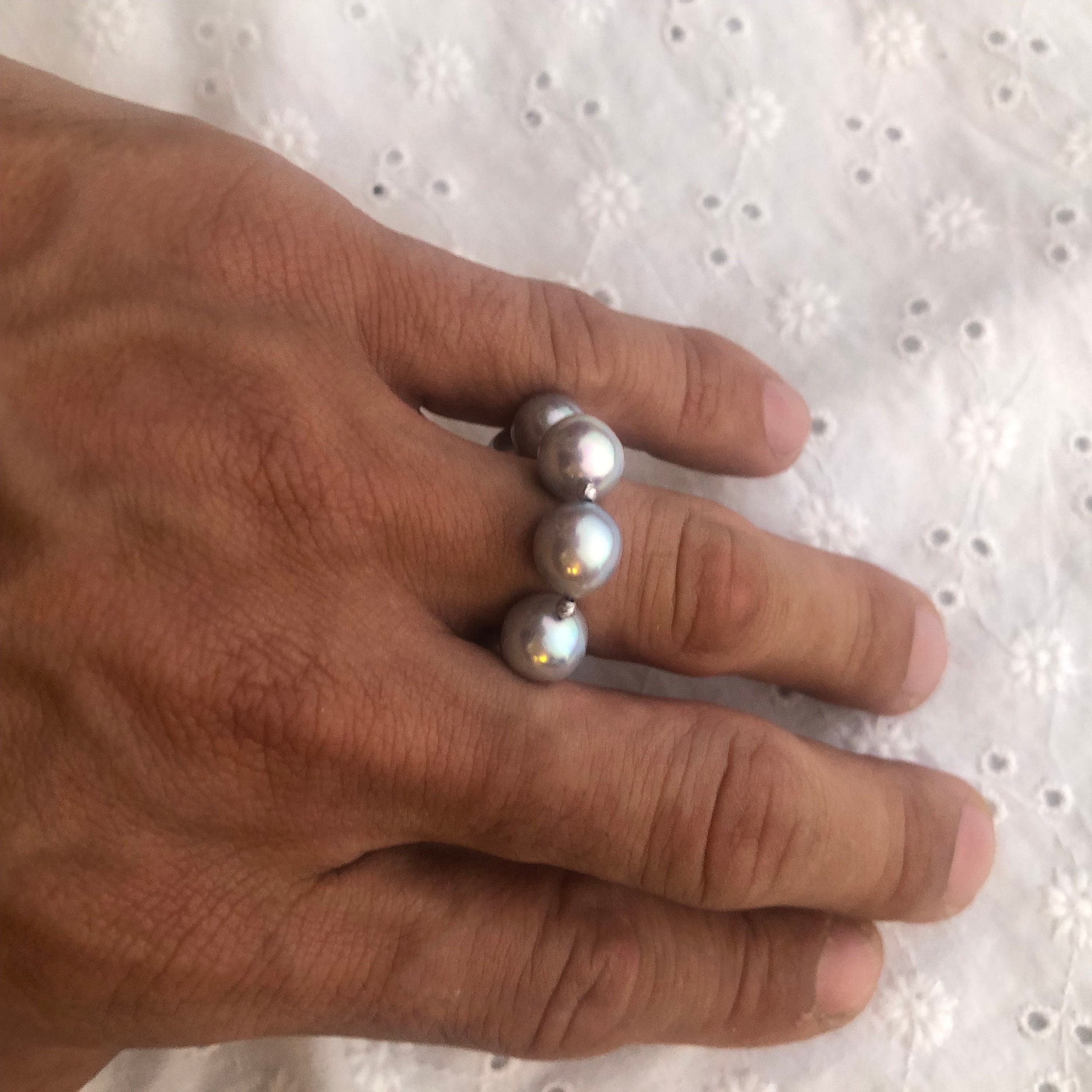 Akoya Ring, Natural Blue, Seawater Pearl, Not Dyed, Can Be Resized 