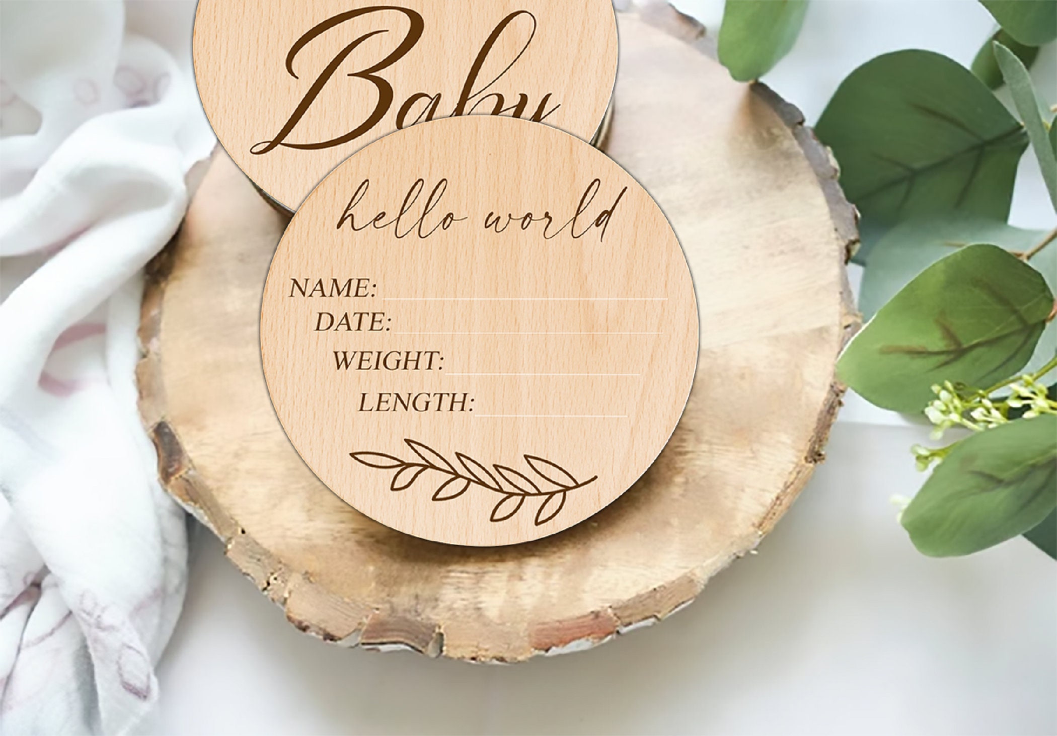 Baby Birth Announcement Wood Discs Gender Reveal Sign Etsy