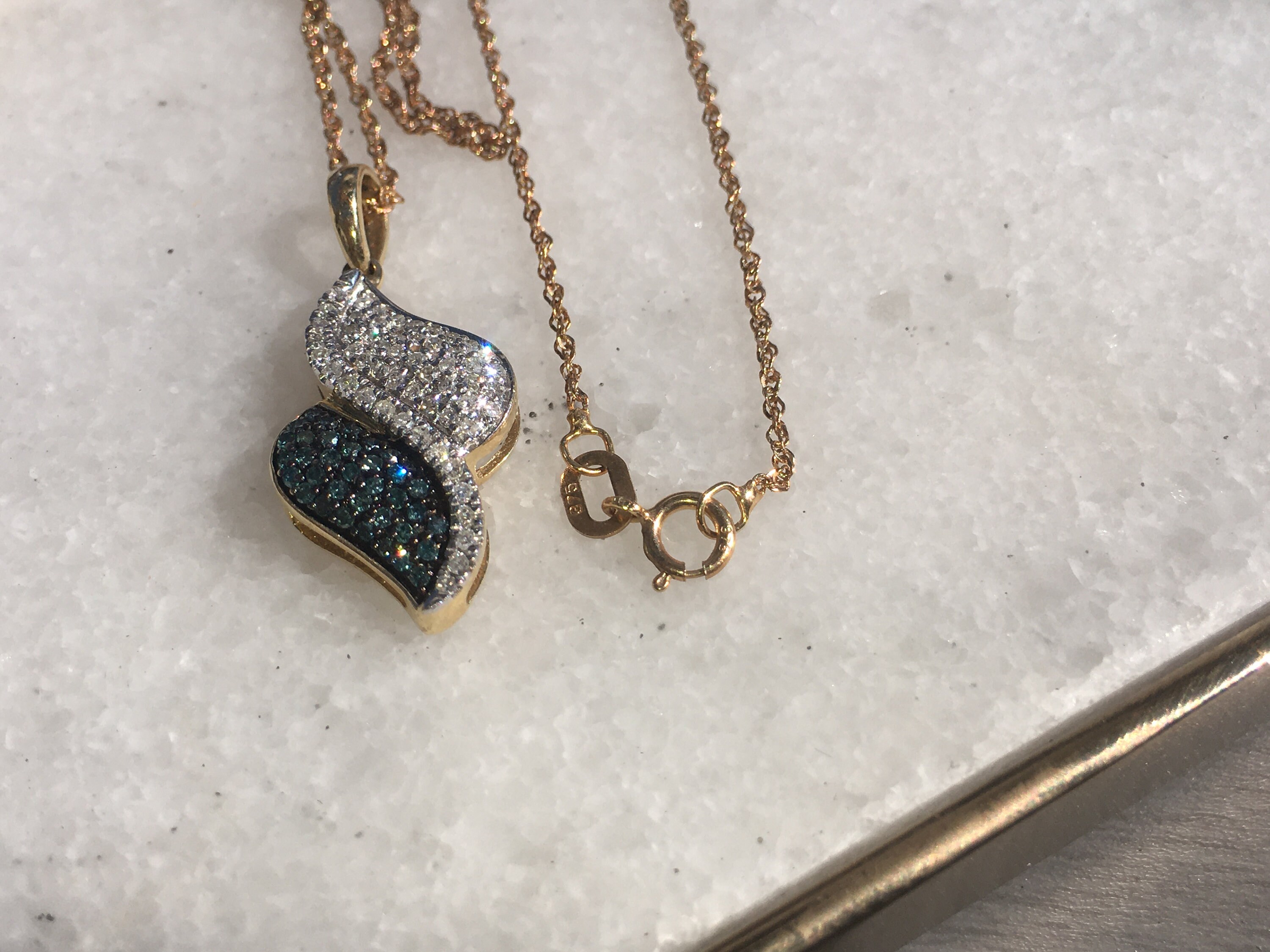 Blue and White Diamond Necklace 14ct Yellow Gold | Etsy