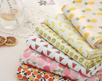 Cotton Fabric Cute Fruit - Cartoon Peach Watermelon Pineapple Kiwi Fruit Cotton Fabric For Quilting Garment - 1/2 Yard