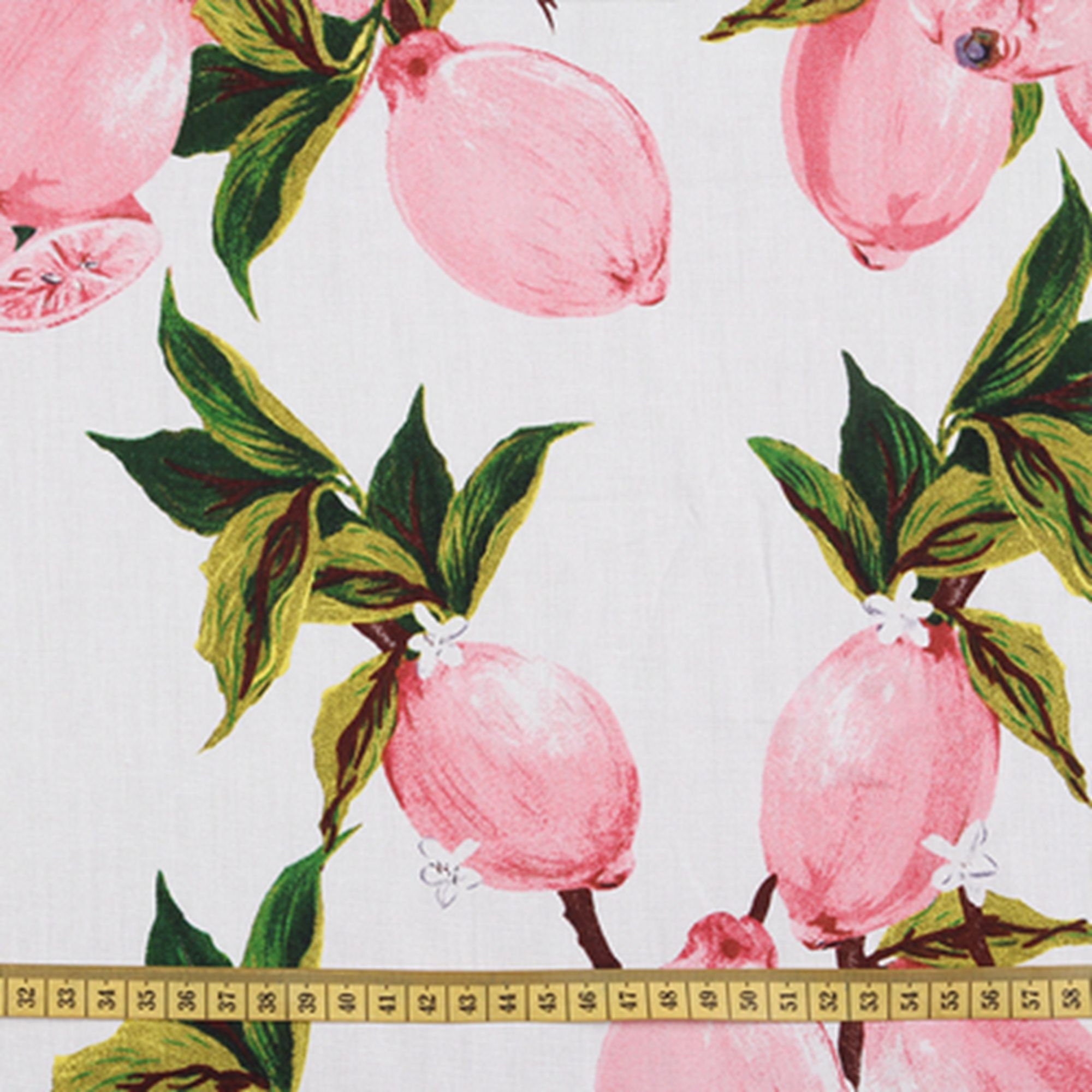 SALE 100 Cotton Fabric With Pink Lemon Style White Cotton Etsy