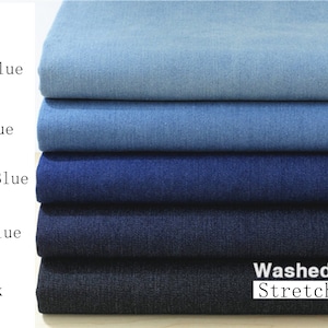 Blue Stretch Denim Fabric: Medium Weight Cotton Blend, Apparel Sewing, By The Half Yard